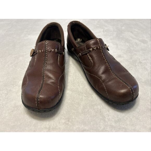 Clarks Unstructured Women's Shoes 8.5 M Loop Brown Leather Slip-On Loafers - Picture 3 of 8